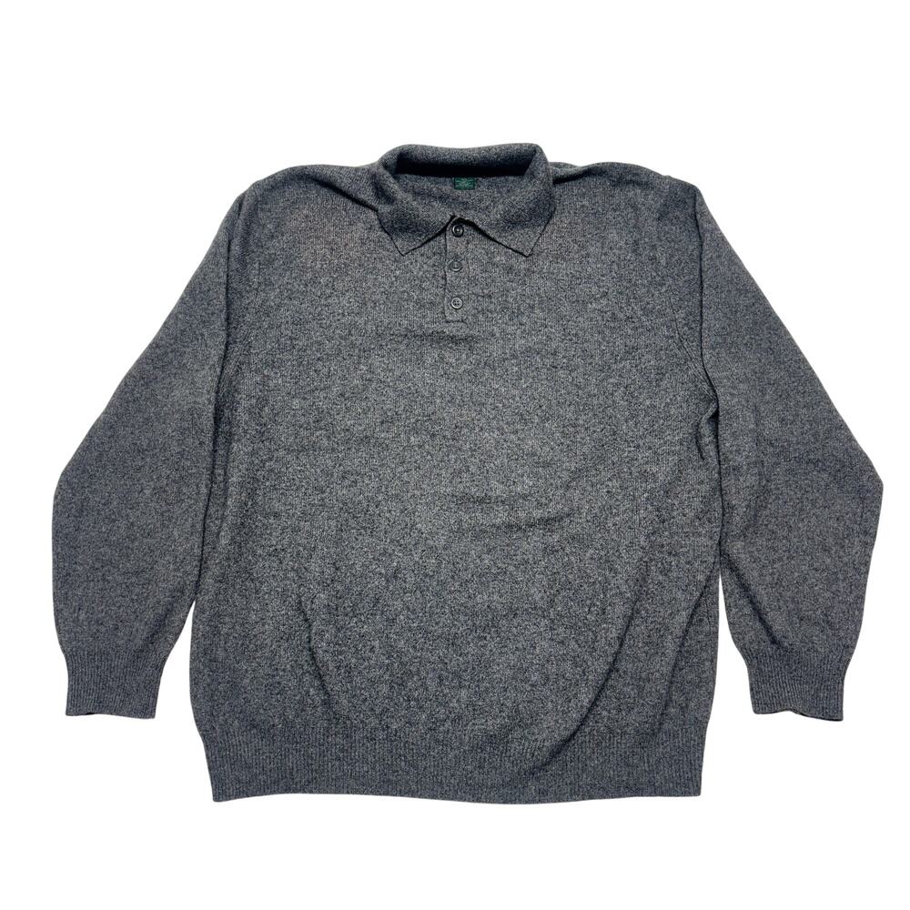 Vintage Marshall Fields Polo Sweater Mens XXL 2XL Gray Heather Cashmere Hongkong
